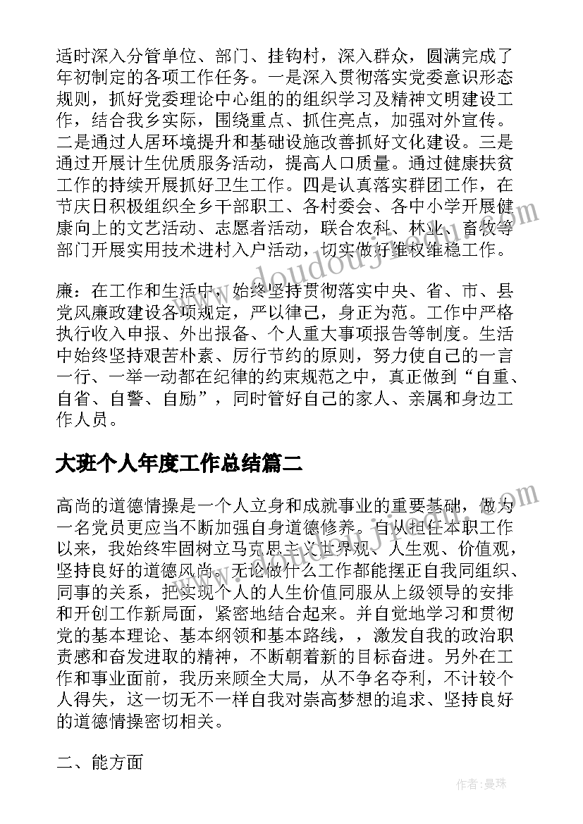 最新大班个人年度工作总结 个人德能勤绩廉工作总结(模板9篇)