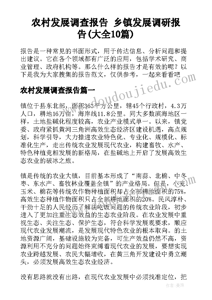 农村发展调查报告 乡镇发展调研报告(大全10篇)