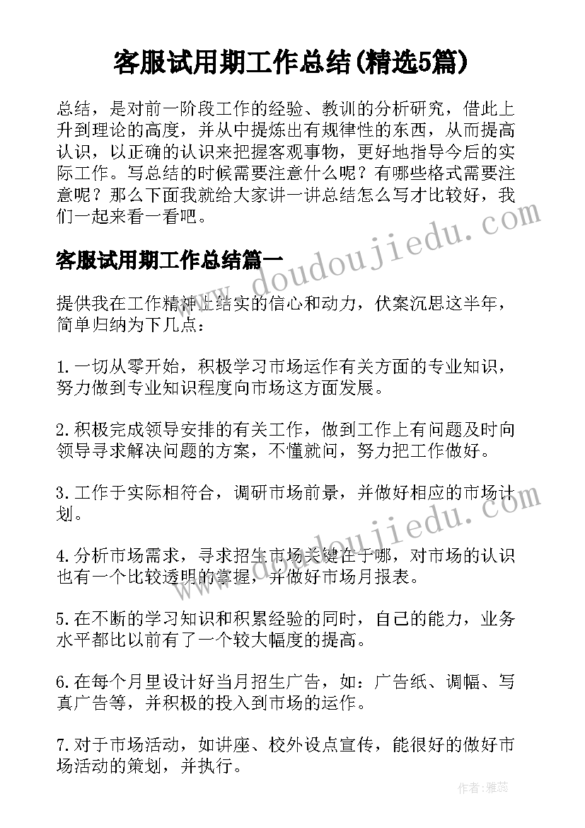 客服试用期工作总结(精选5篇)