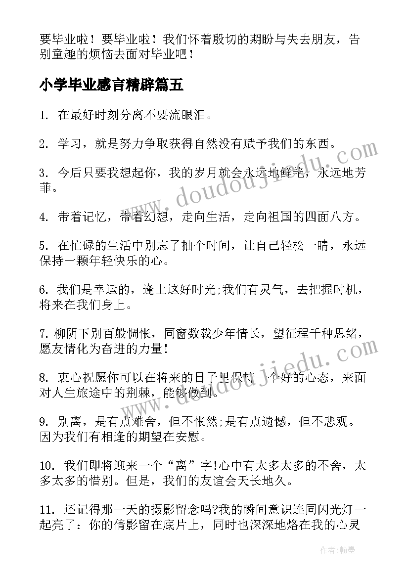 最新小学毕业感言精辟(优质10篇)