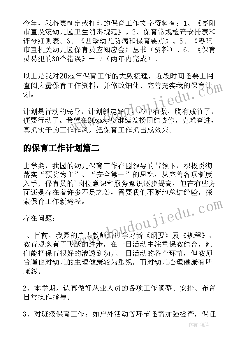 2023年的保育工作计划(大全9篇)