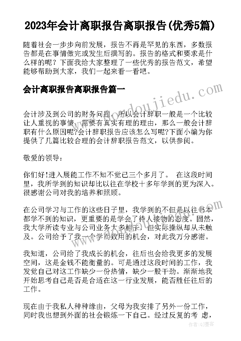 2023年会计离职报告离职报告(优秀5篇)