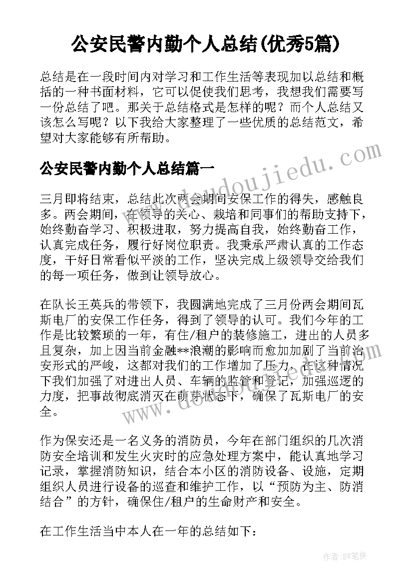 公安民警内勤个人总结(优秀5篇)