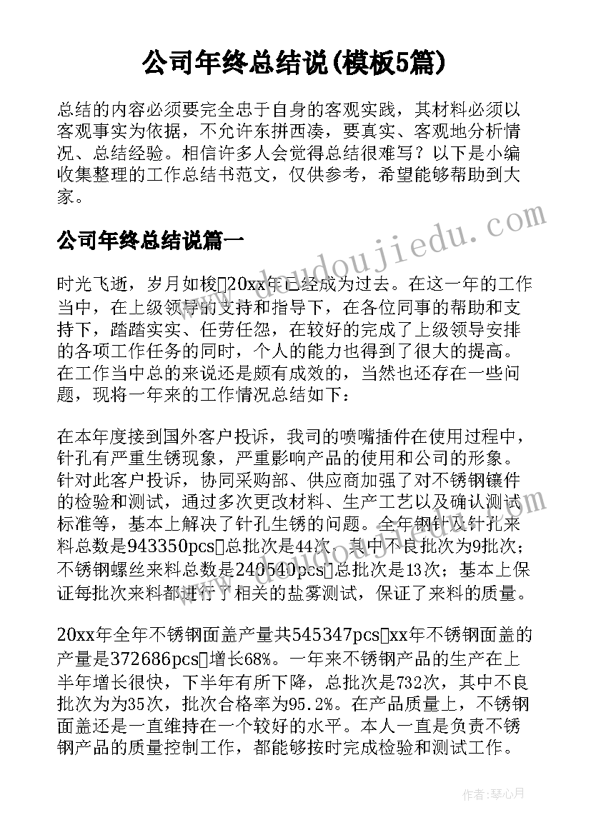 公司年终总结说(模板5篇)