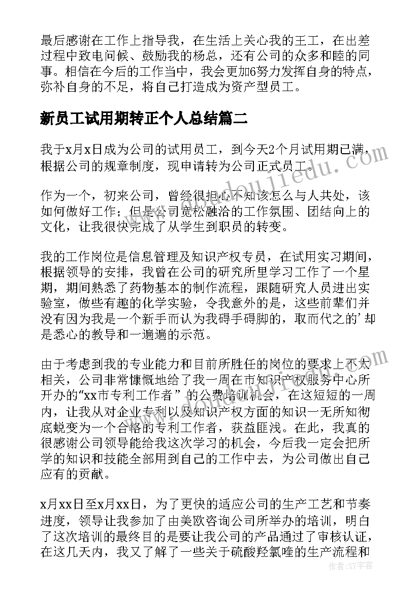 2023年新员工试用期转正个人总结(通用5篇)