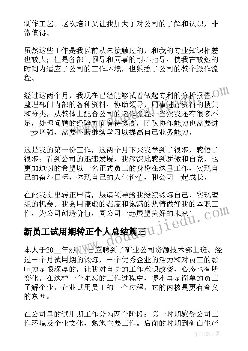 2023年新员工试用期转正个人总结(通用5篇)