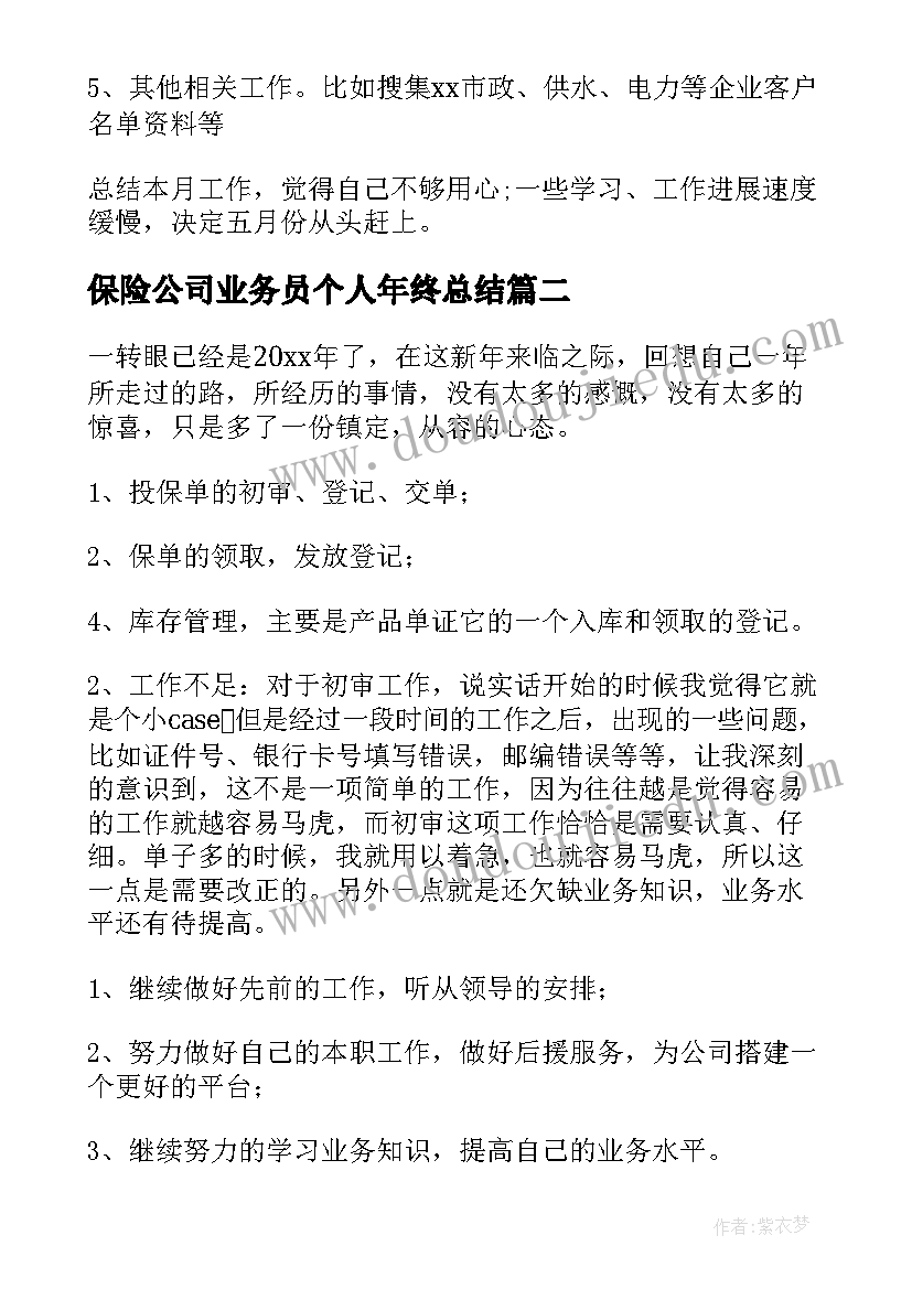 保险公司业务员个人年终总结 保险业务员年终工作总结(通用10篇)