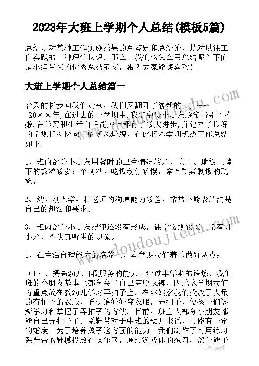 2023年大班上学期个人总结(模板5篇)