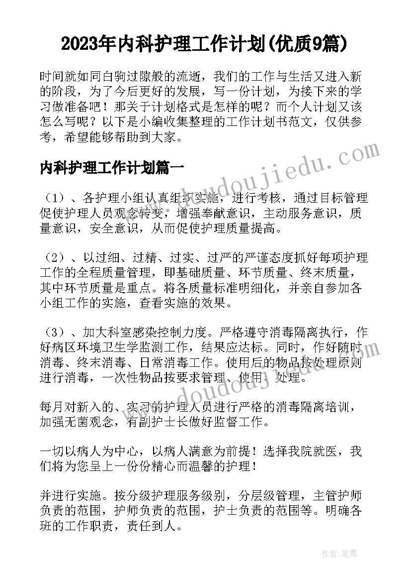 2023年内科护理工作计划(优质9篇)