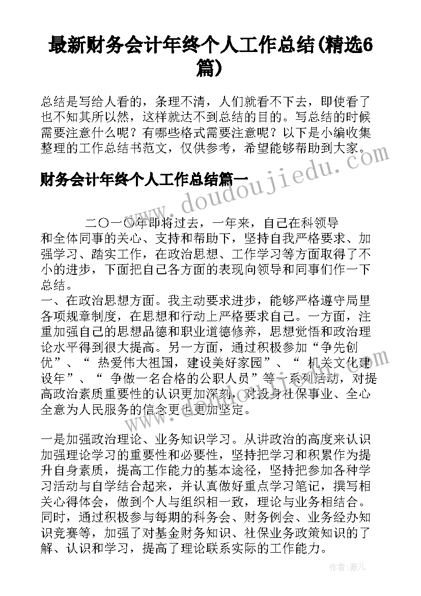 最新财务会计年终个人工作总结(精选6篇)