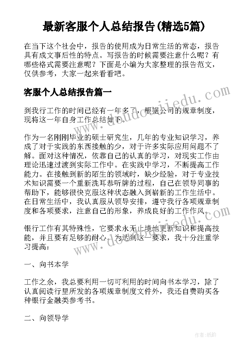 最新客服个人总结报告(精选5篇)