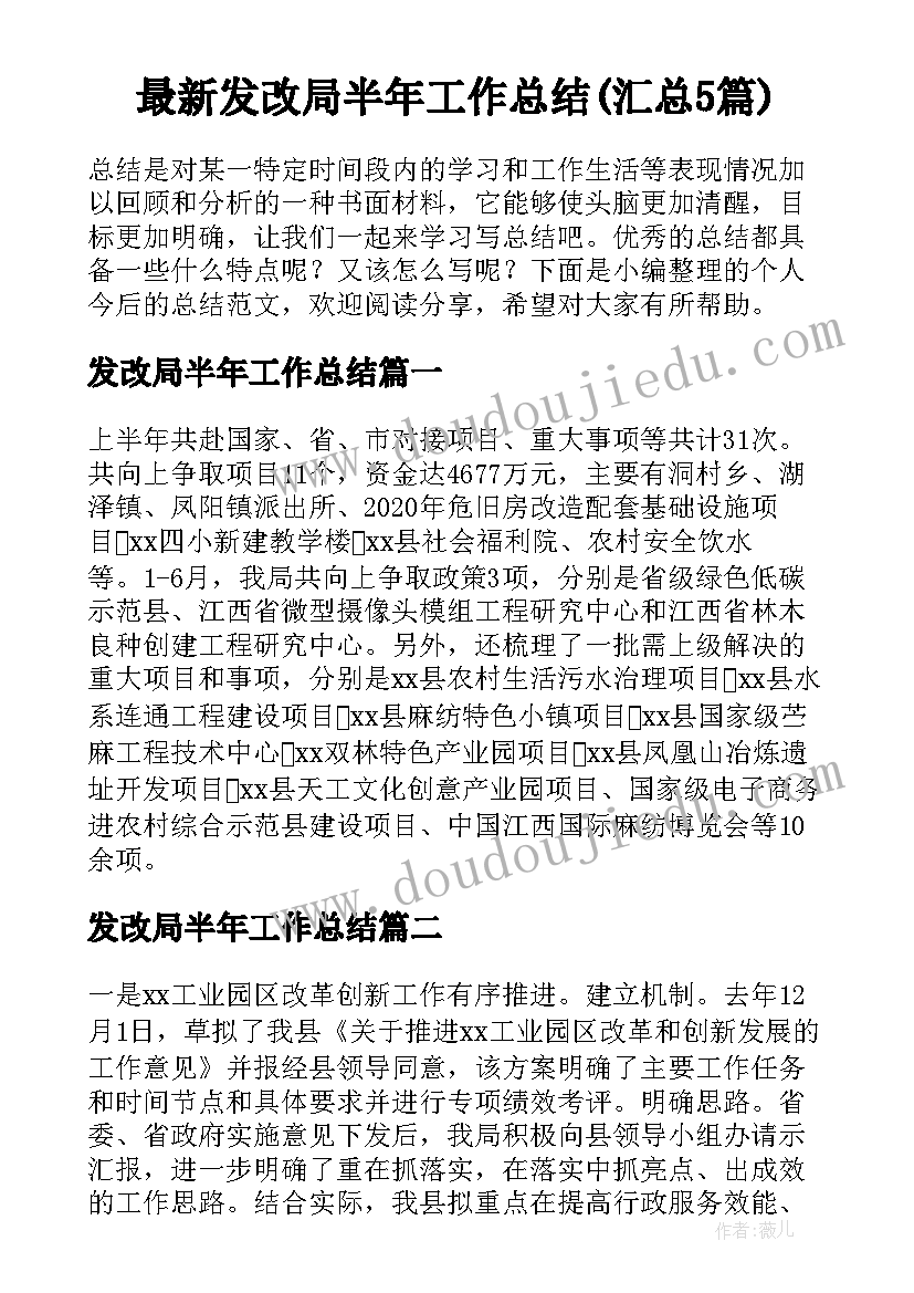 最新发改局半年工作总结(汇总5篇)