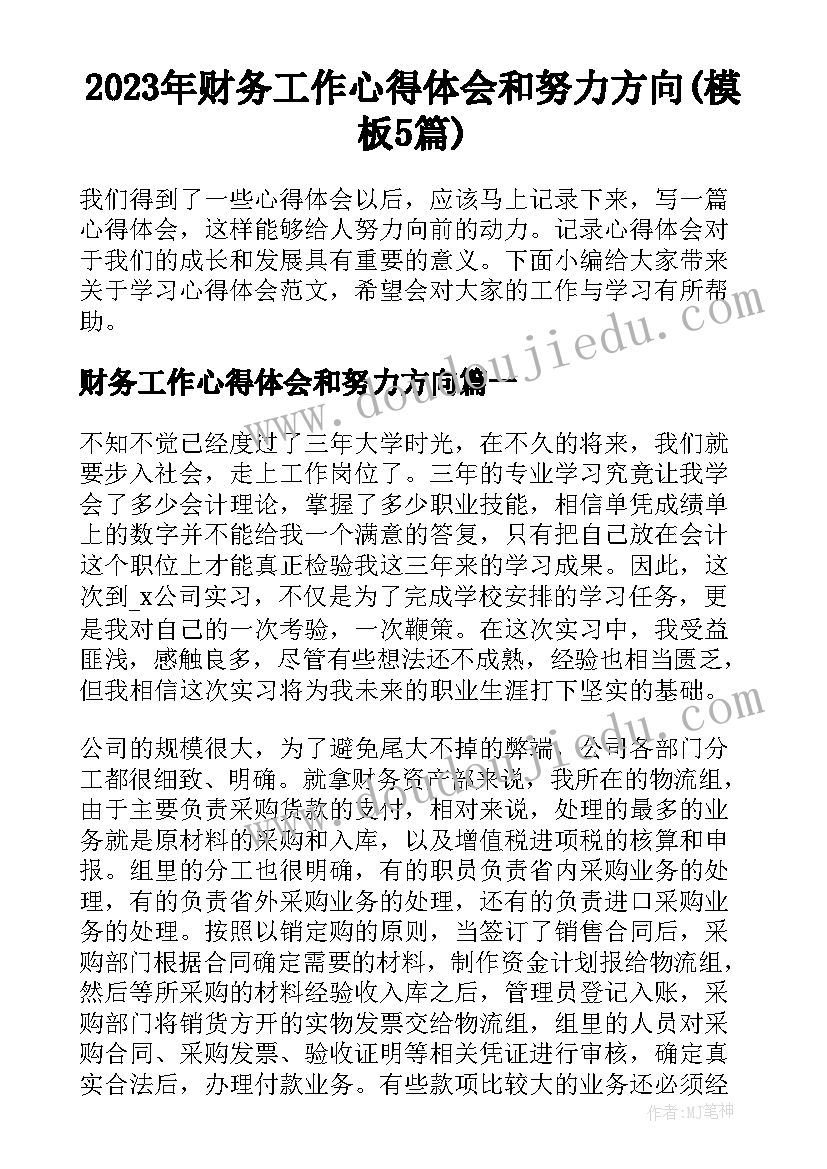 2023年财务工作心得体会和努力方向(模板5篇)