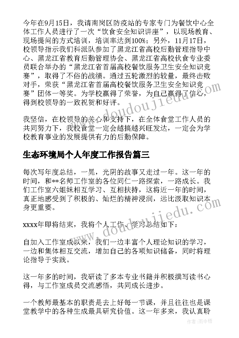 最新生态环境局个人年度工作报告(模板8篇)