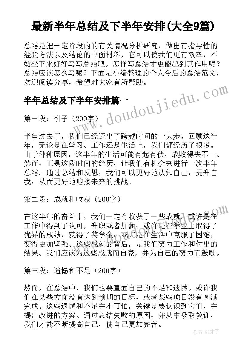 最新半年总结及下半年安排(大全9篇)