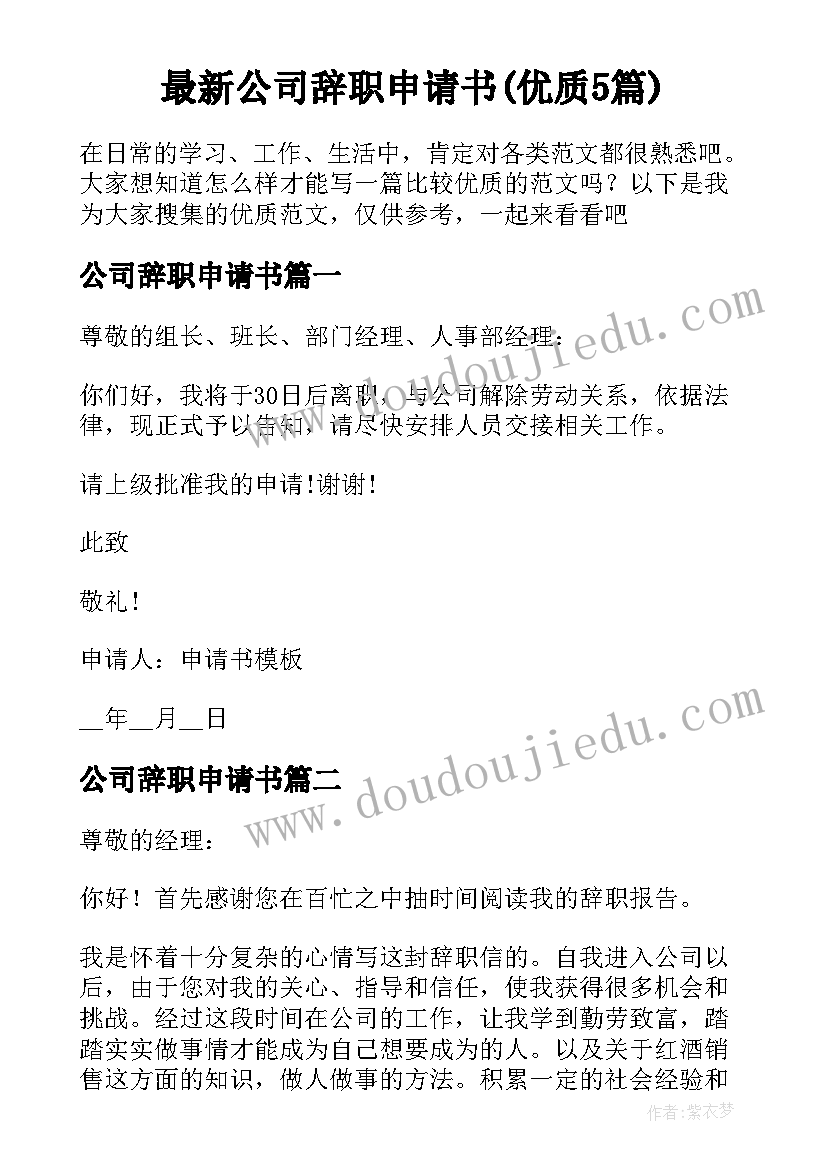 最新公司辞职申请书(优质5篇)