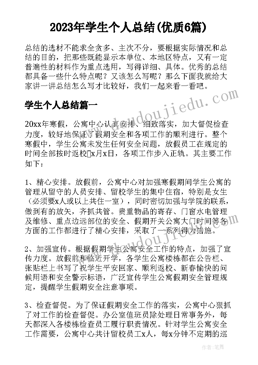 2023年学生个人总结(优质6篇)