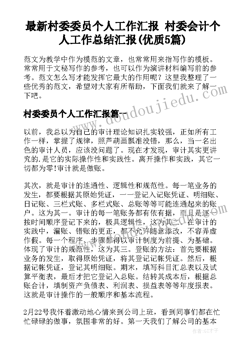 最新村委委员个人工作汇报 村委会计个人工作总结汇报(优质5篇)