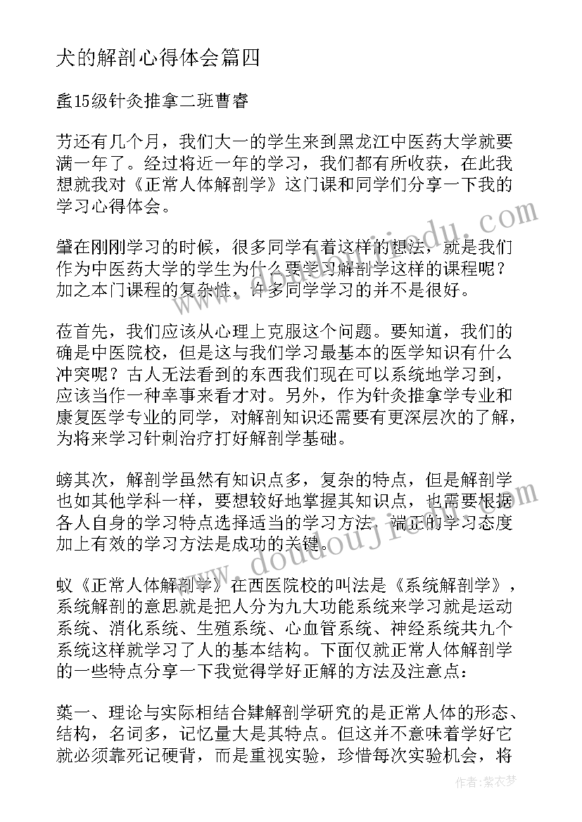 最新犬的解剖心得体会(模板5篇)