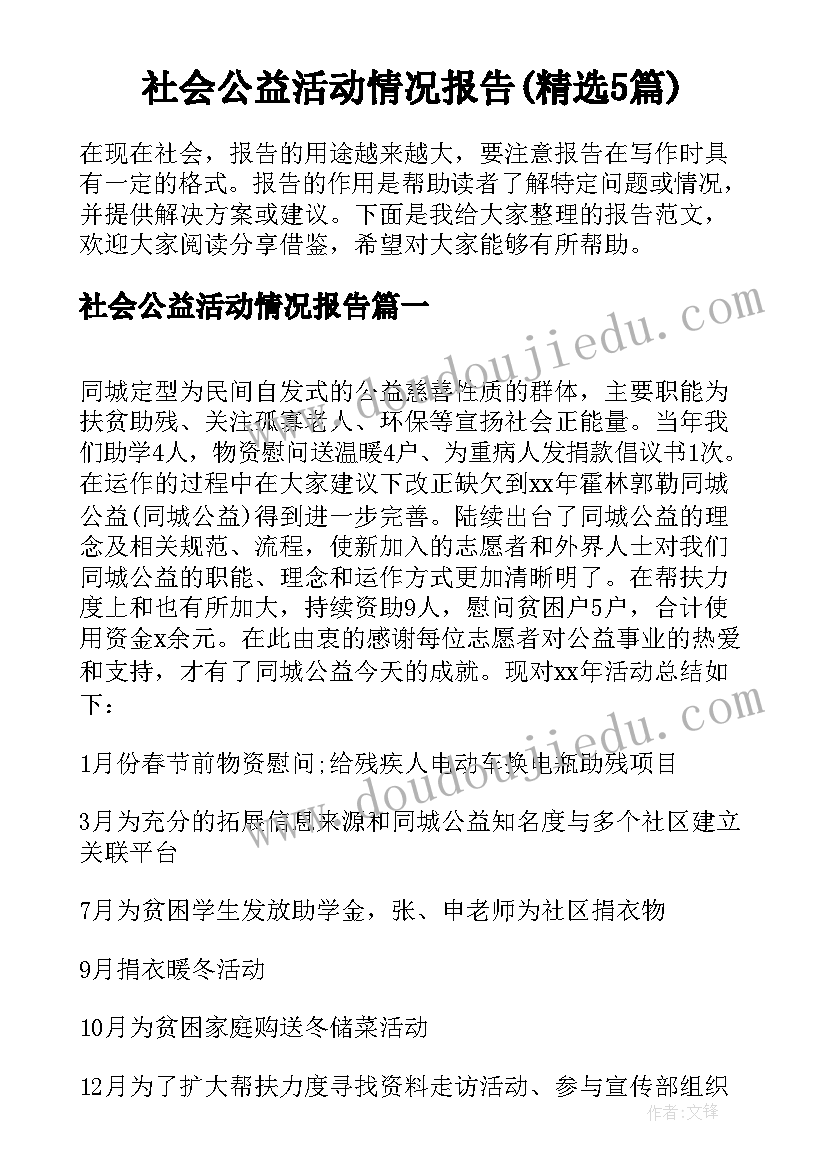 社会公益活动情况报告(精选5篇)