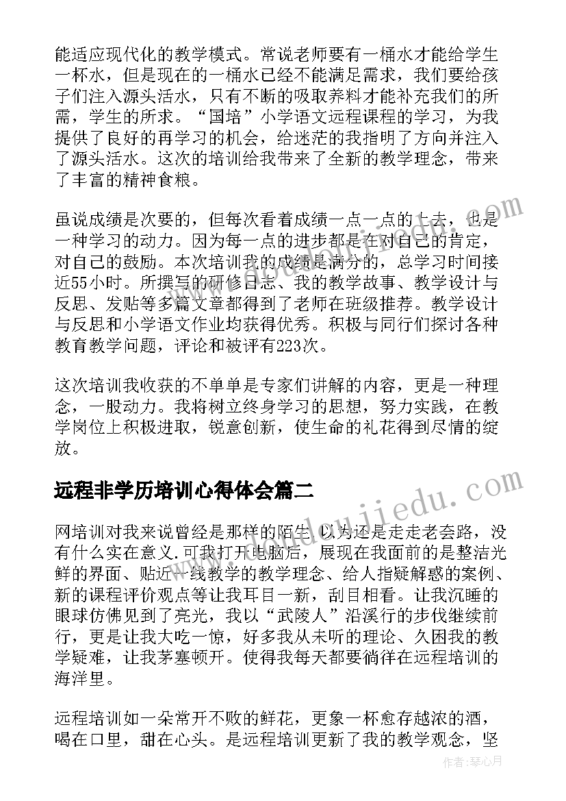 2023年远程非学历培训心得体会(汇总6篇)