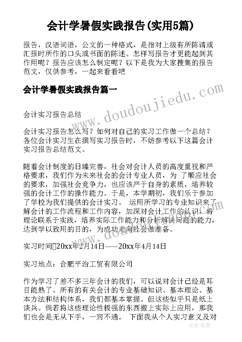 会计学暑假实践报告(实用5篇)