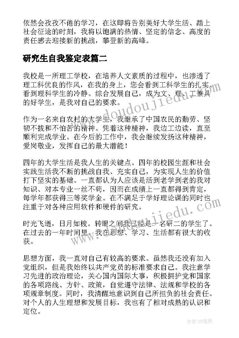 最新研究生自我鉴定表(模板7篇)