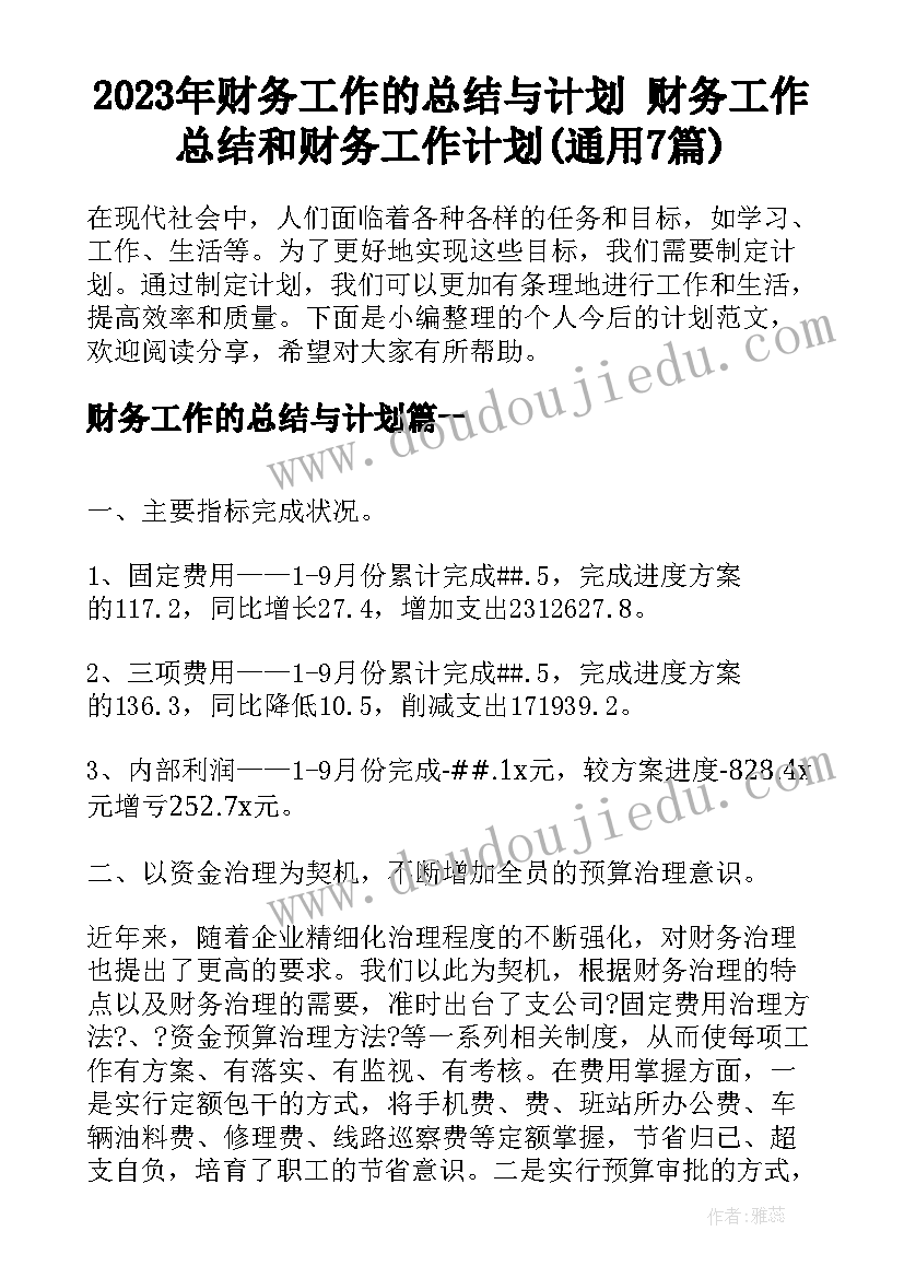 2023年财务工作的总结与计划 财务工作总结和财务工作计划(通用7篇)