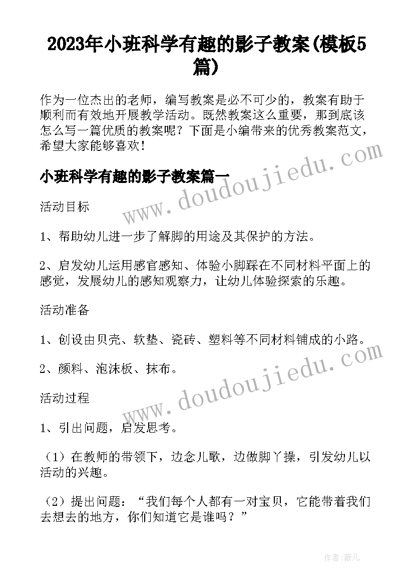 2023年小班科学有趣的影子教案(模板5篇)