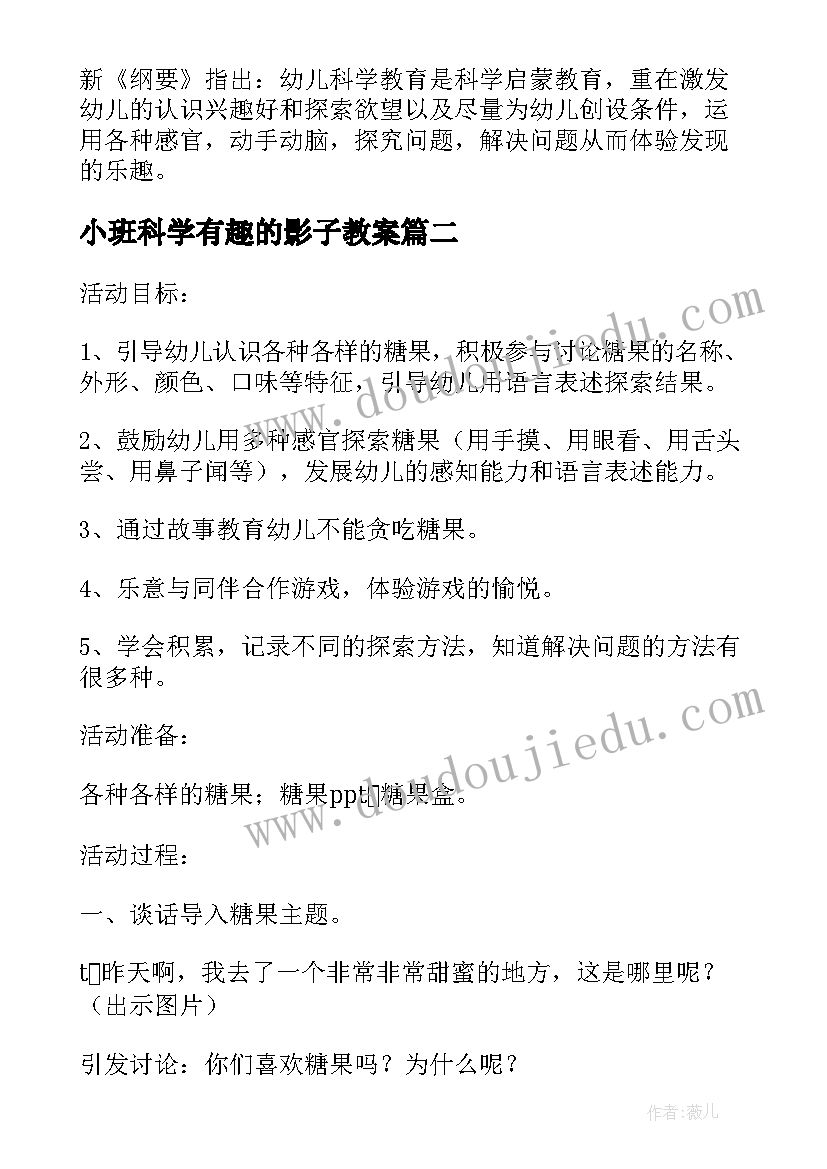 2023年小班科学有趣的影子教案(模板5篇)