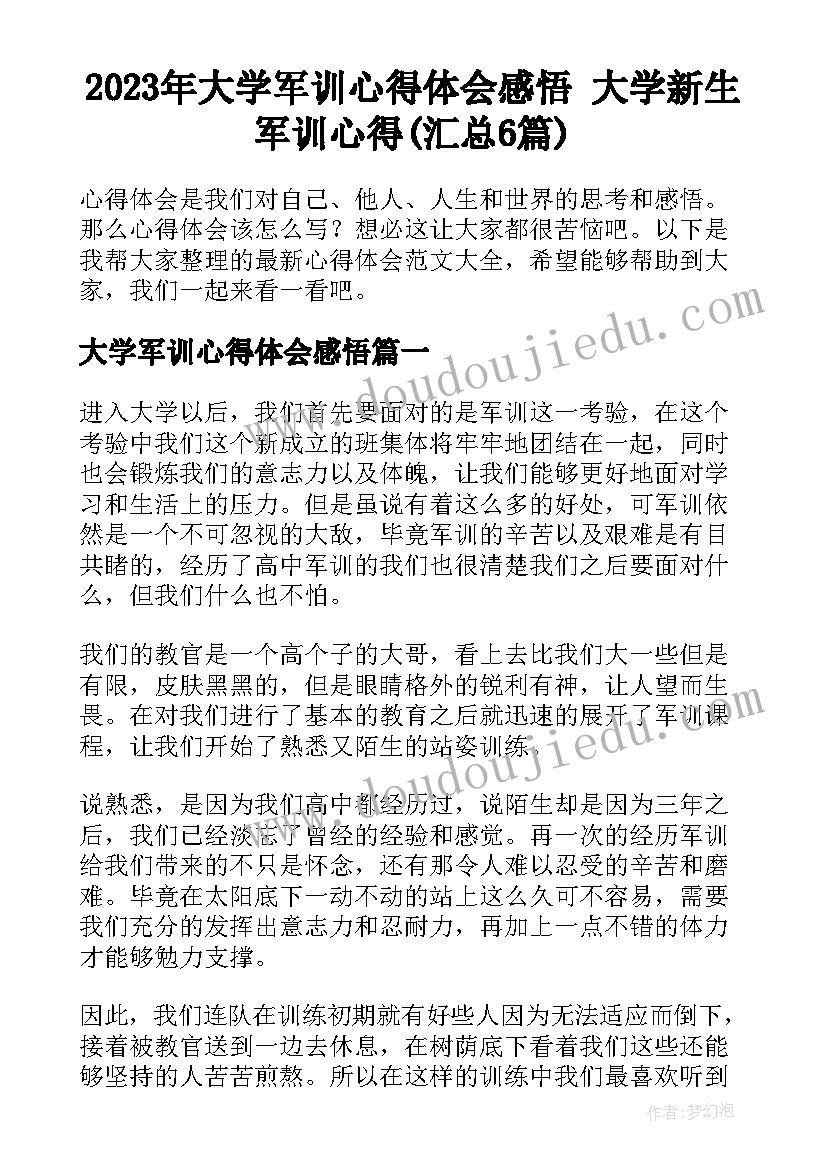 2023年大学军训心得体会感悟 大学新生军训心得(汇总6篇)