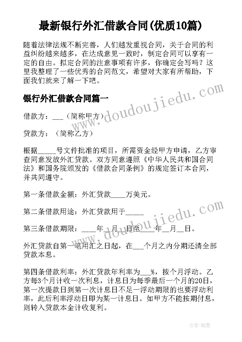 最新银行外汇借款合同(优质10篇)