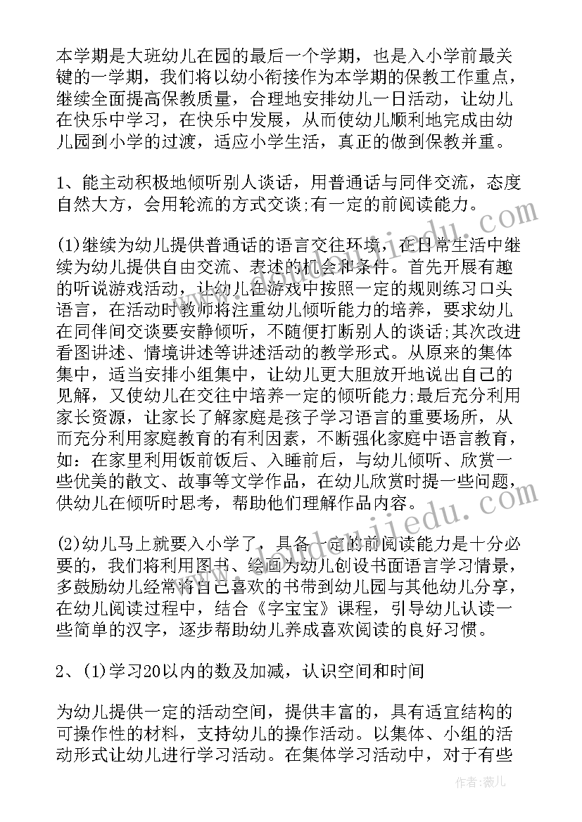 2023年幼儿园大班教育教学计划春季(大全6篇)