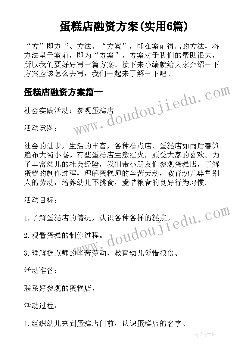 蛋糕店融资方案(实用6篇)