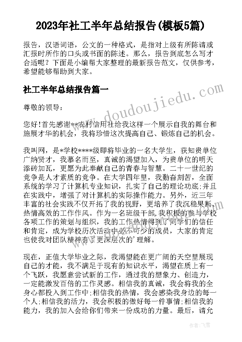 2023年社工半年总结报告(模板5篇)