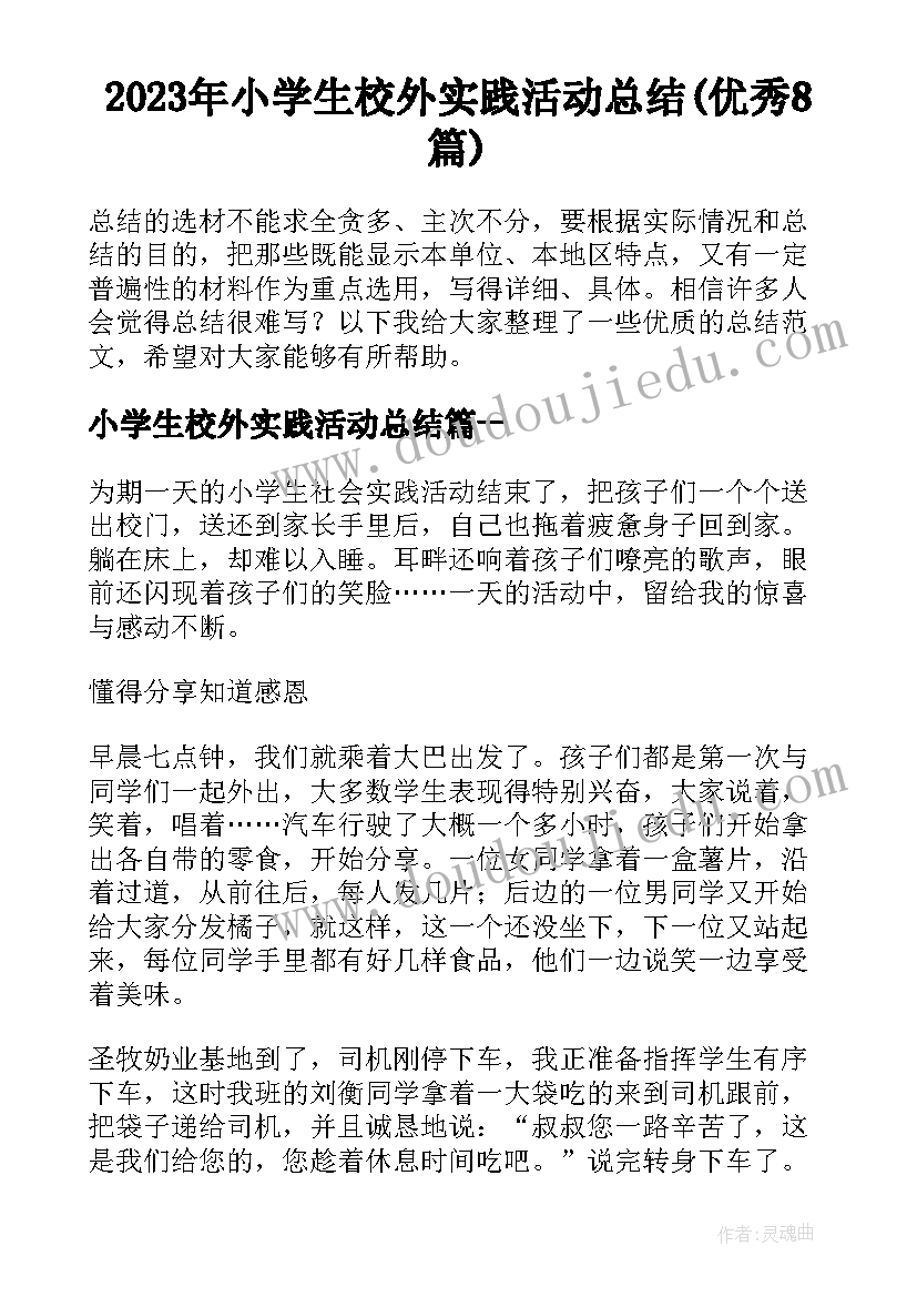 2023年小学生校外实践活动总结(优秀8篇)