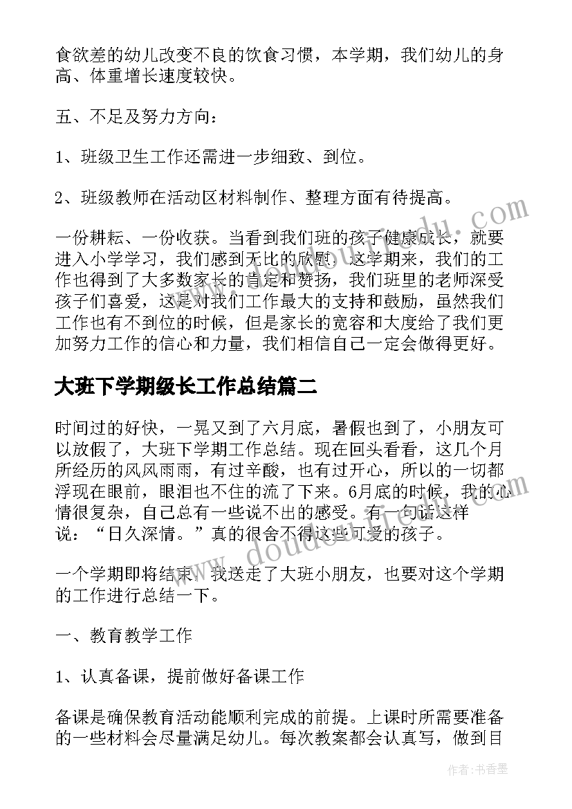 大班下学期级长工作总结 大班下学期工作总结(优质8篇)