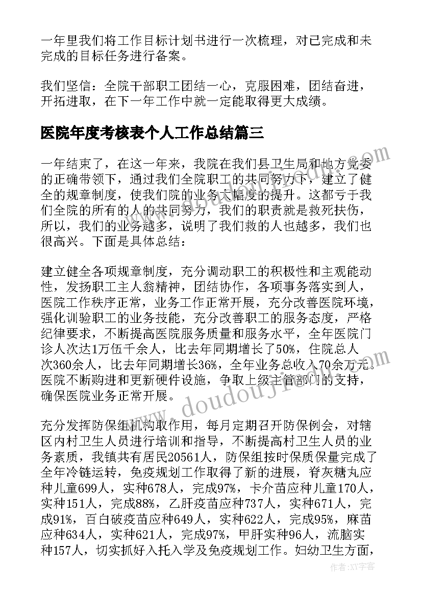 最新医院年度考核表个人工作总结(模板5篇)