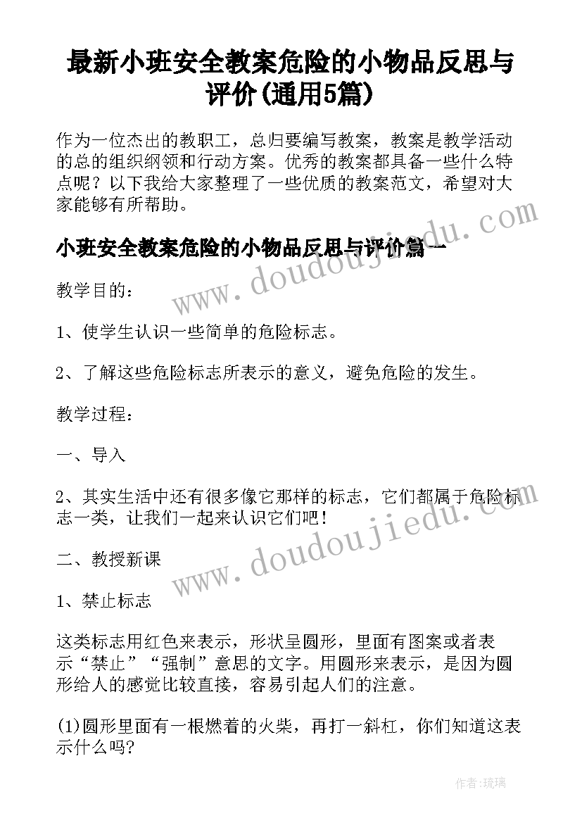 最新小班安全教案危险的小物品反思与评价(通用5篇)