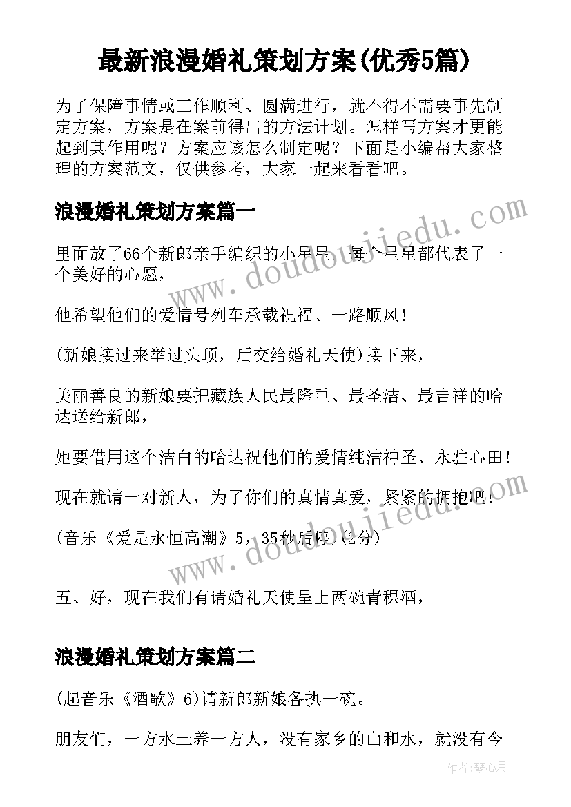 最新浪漫婚礼策划方案(优秀5篇)