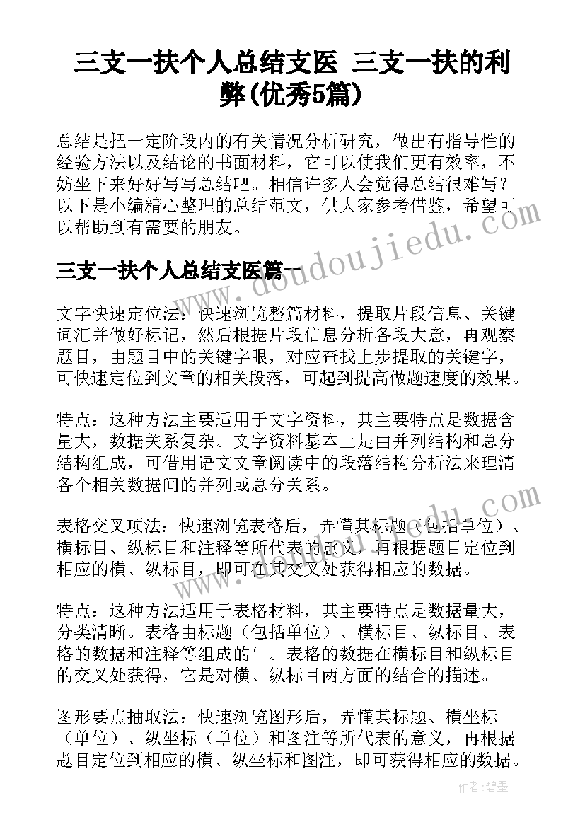 三支一扶个人总结支医 三支一扶的利弊(优秀5篇)