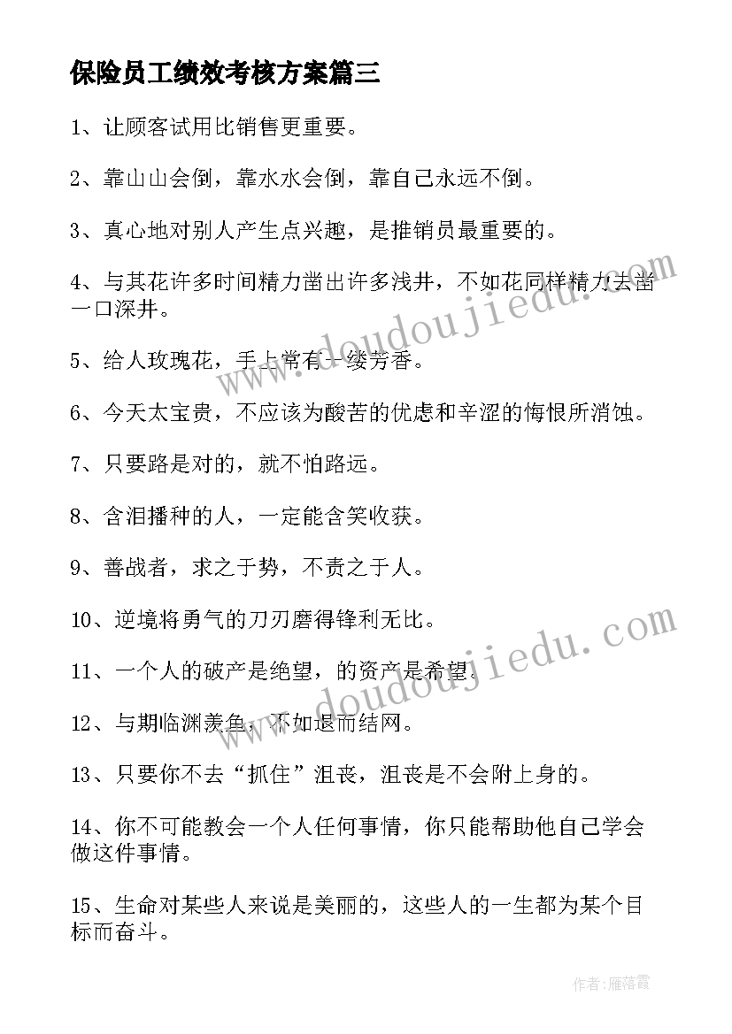 最新保险员工绩效考核方案(汇总5篇)