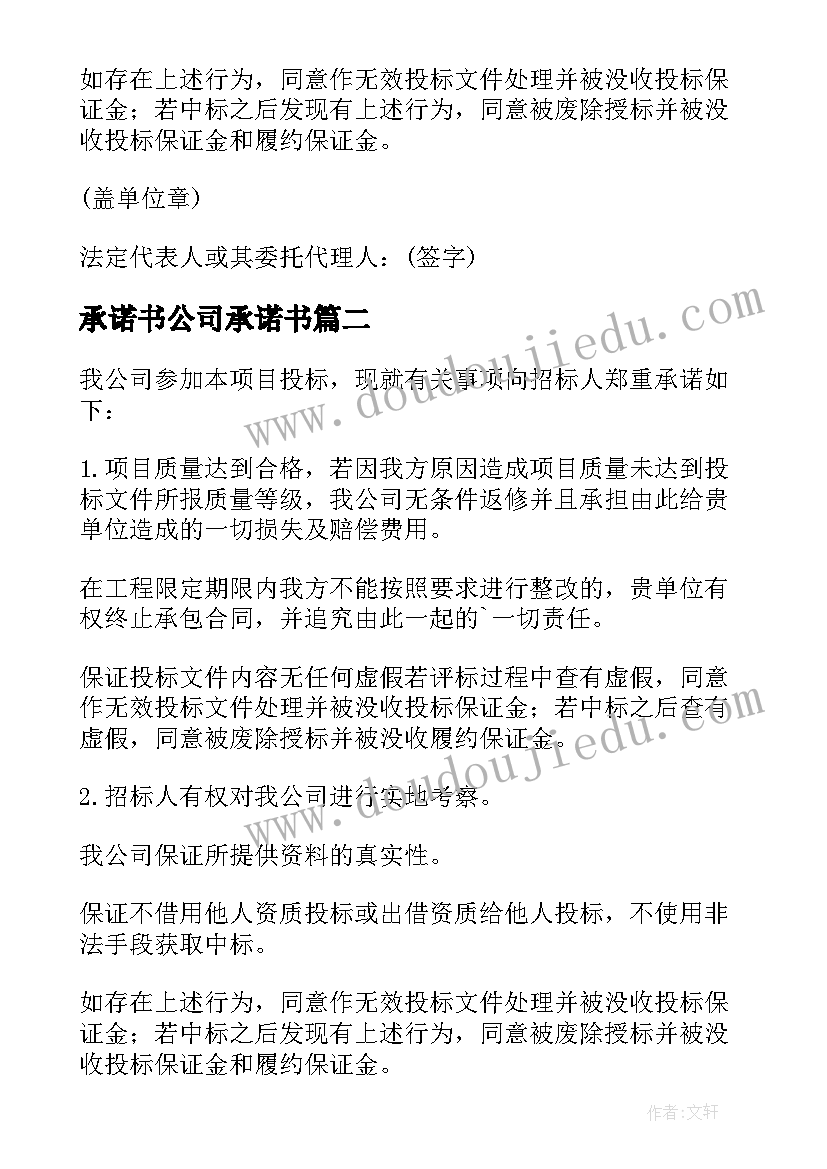 2023年承诺书公司承诺书 公司投标违约责任承诺书(优秀5篇)