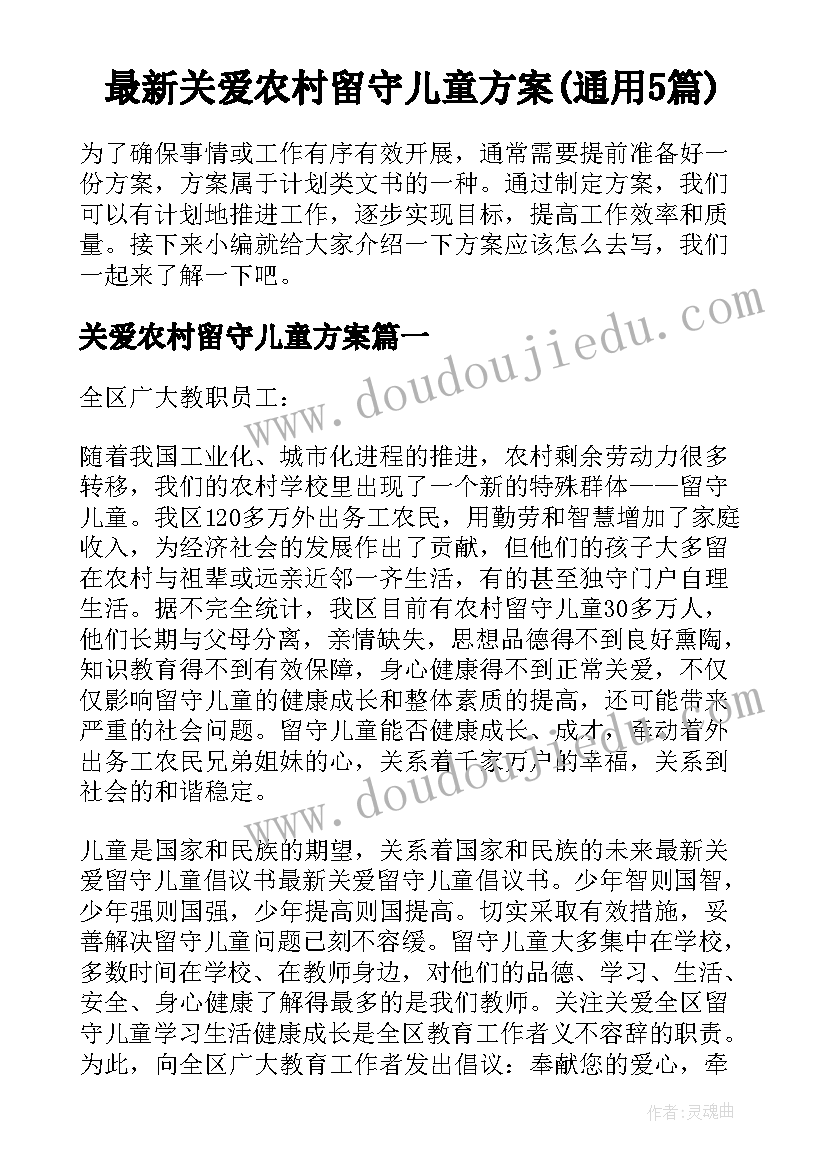 最新关爱农村留守儿童方案(通用5篇)