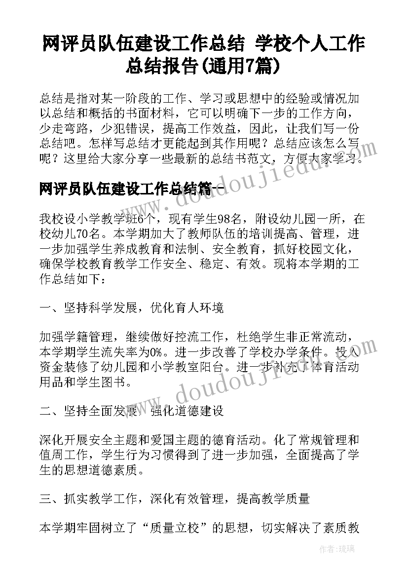 网评员队伍建设工作总结 学校个人工作总结报告(通用7篇)