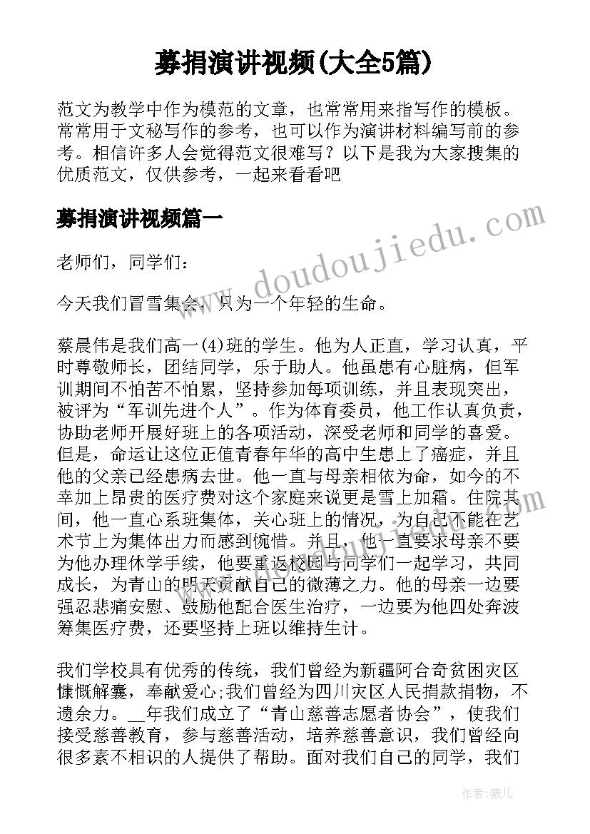 募捐演讲视频(大全5篇)