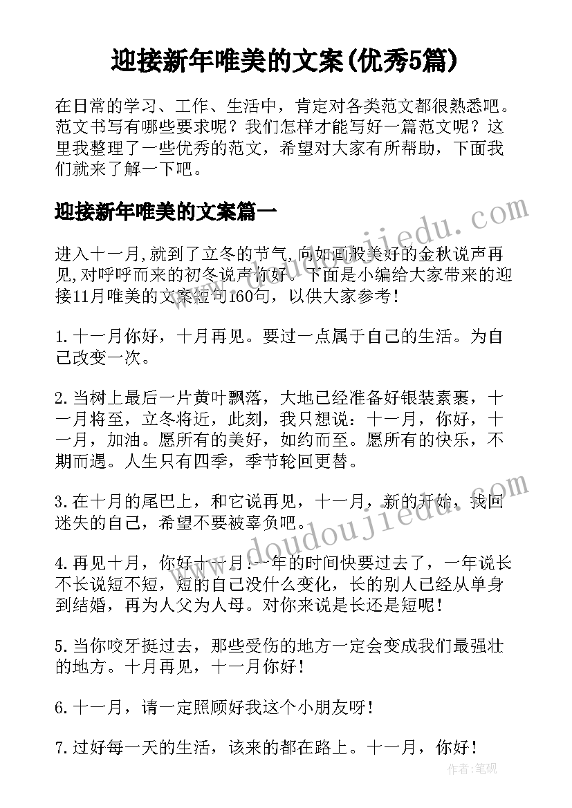 迎接新年唯美的文案(优秀5篇)