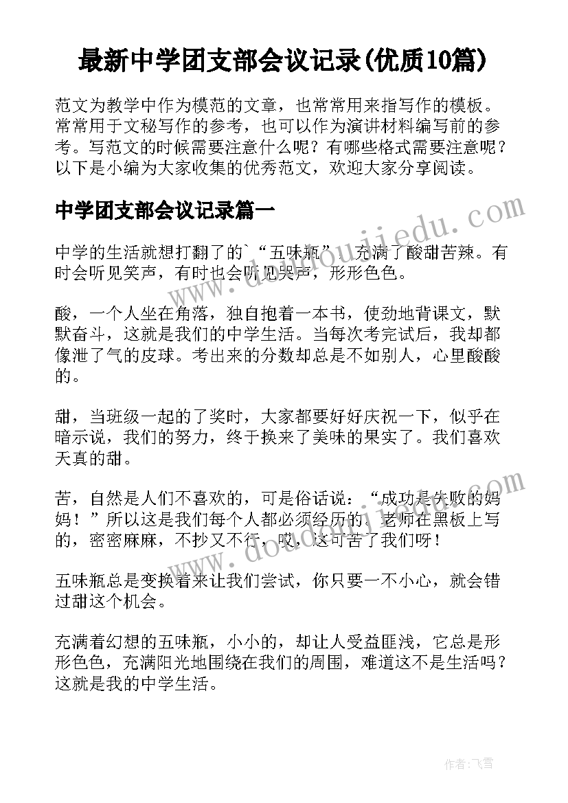 最新中学团支部会议记录(优质10篇)