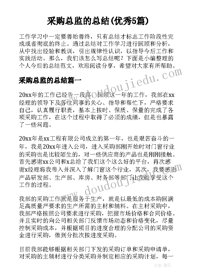 采购总监的总结(优秀5篇)