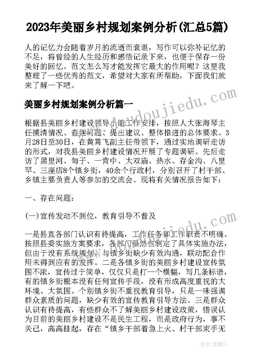 2023年美丽乡村规划案例分析(汇总5篇)